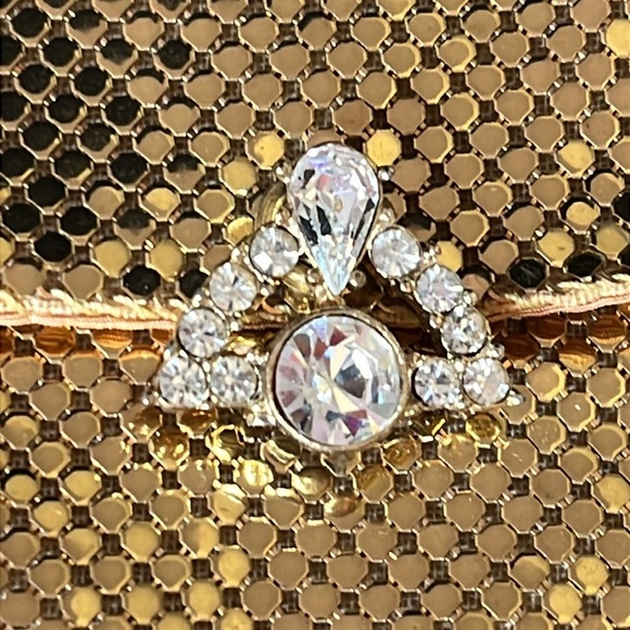 Vintage Whiting & Davis Gold Chainmail Clutch Rhinestone Clasp - Picture 2 of 15